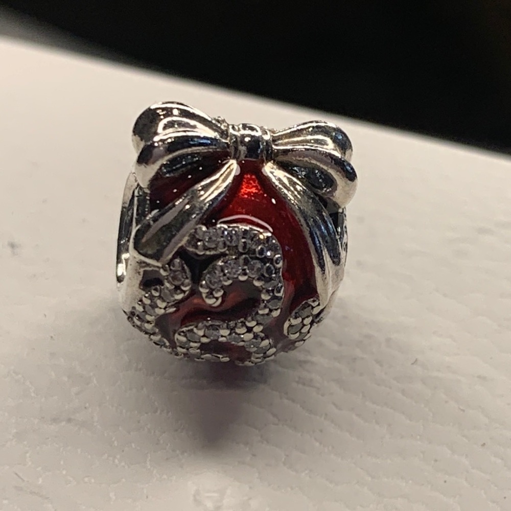 Pandora limited edition red enamel with clear CZ’s 925 charm.